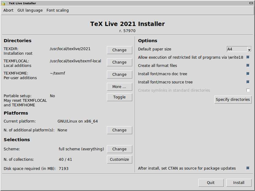 Advanced installer screen (GNU/Linux)