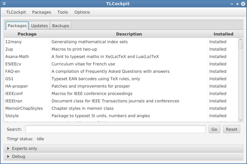 tlcockpit GUI for tlmgr